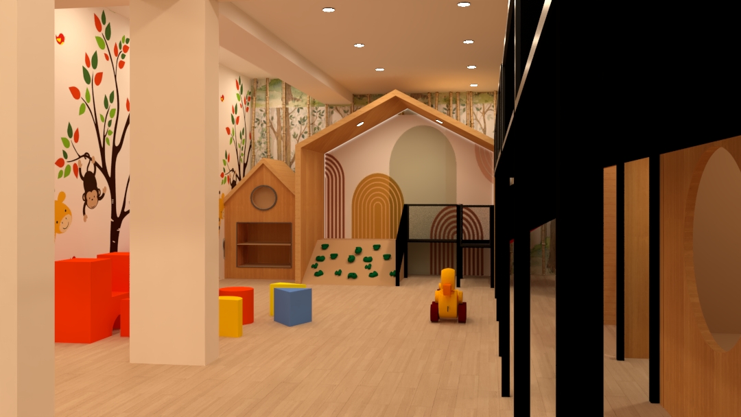 Warm wooden play houses inside Little Bears Playwood